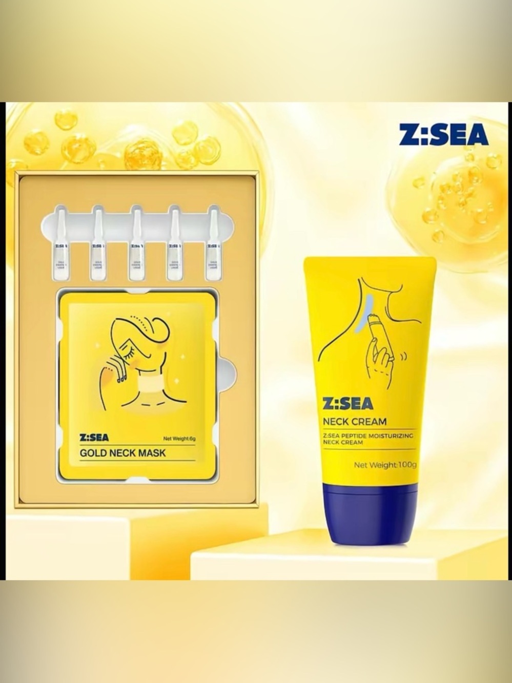 NIB Z:SEA Gold Neck Mask & Neck Cream Set